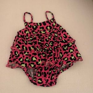 Posh Peanut electric leopard bubble romper with ruffle detail